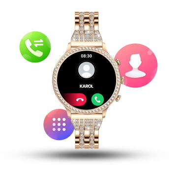 Smartwatch Manta Diamond Lusso SWD01GD Bluetooth 1.32 Inch Auriu