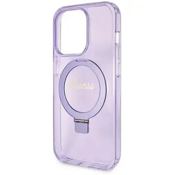 Husa Guess Ring Stand Script Glitter MagSafe