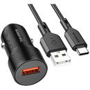 Incarcator Auto Cu Cablu USB-C Borofone BZ19A Wisdom, 18W, 3A, 1 x USB-A, Negru
