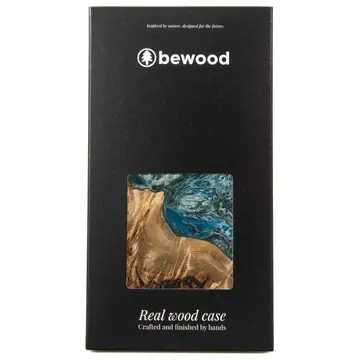 Husa Wood and Resin Case for iPhone 12/12 Pro MagSafe Bewood Unique Planet Earth - Blue-Green