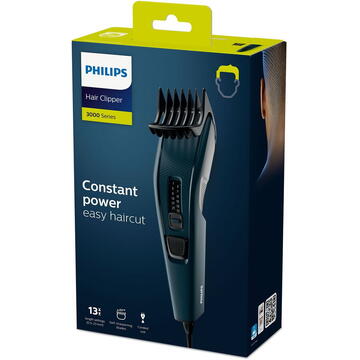 Aparat de tuns Philips HC3505/15, 13 setari lungime (0.5 - 23 mm), precizie 2 mm, albastru