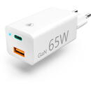 GaN Charger, USB-C Power Delivery (PD) + USB-A QC 3.0, 65W, white