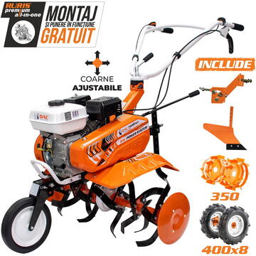 Ruris Motosapa DAC 7000ACC2, 7 CP, 560-830 mm, roti cauciuc, roti met 350 fara manicot, plug, adaptor,