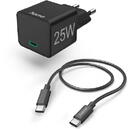 Fast Charger w. Charging Cable, USB-C, Mini-Charger, PD, 25 W, 1.5 m, black