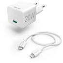 Fast Charger with Lightning Charging Cable, Mini Charger, PD, 20W, 1m, white