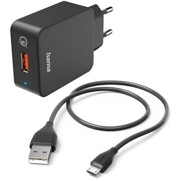 Incarcator de retea Hama Fast Charger with Micro-USB Charging Cable, Qualcomm®, 19.5 W, 1.5 m, black