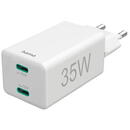 Fast Charger, 2x USB-C, PD/Qualcomm®, Mini-Charger, 35 W, white