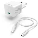 Hama Fast Charger with USB-C Charging Cable, Mini Charger, PD, 25W, 1.5m, white