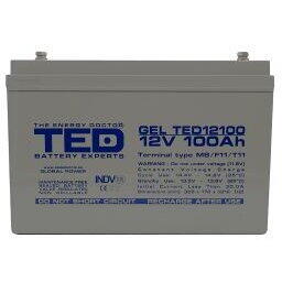 Ted Electric Acumulator 12V GEL Deep Cycle Solar, Dimensiuni 330 x 173 x 212 mm., Baterie 12V 100Ah M8,  TED004147