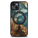 Wood and resin case for iPhone 15 Plus MagSafe Bewood Unique Planet Earth - blue-green