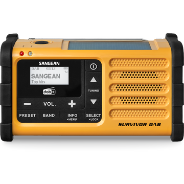 Radio digital portabil cu dinam si panou solar Sangean MMR-88, DAB+, FM, Galben