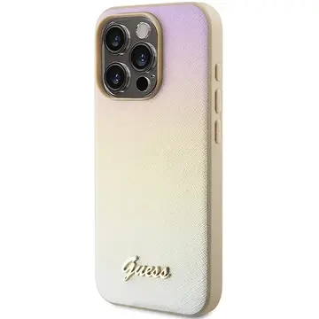 Husa Guess Saffiano Iridescent Script case for iPhone 14 Pro - gold