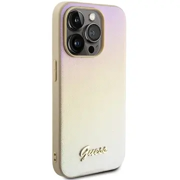 Husa Guess Saffiano Iridescent Script case for iPhone 14 Pro - gold