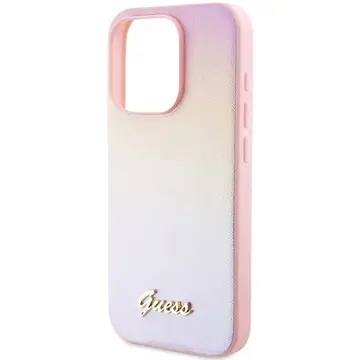 Husa Guess Saffiano Iridescent Script case for iPhone 14 Pro - pink