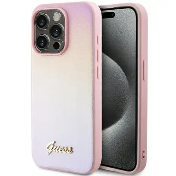 Husa Guess Saffiano Iridescent Script case for iPhone 14 Pro Max - pink