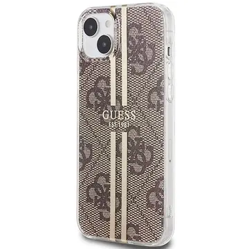 Husa Guess iPhone 15 Plus/14 Plus 6.7" brown hardcase IML 4G Gold Stripe