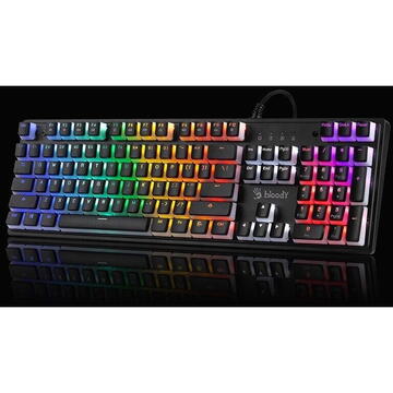 Tastatura A4-TECH Bloody S510R Pudding, RGB, Cu fir, USB, Layout US, Negru