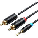 Vention Cablu audio Vention, Jack 3.5mm (T) la 2 x RCA (T), 1m, conectori auriti, PVC, negru, "BCLBF" (timbru verde 0.18 lei) - 6922794751309