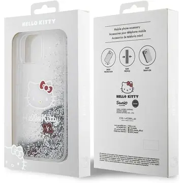Husa Hello Kitty Liquid Glitter Charms Kitty Head case for iPhone 14 - silver
