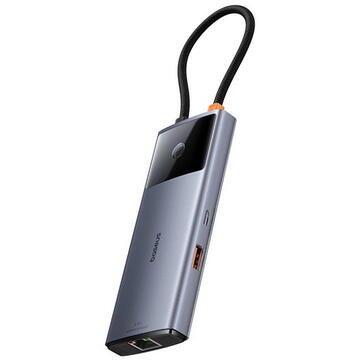 Baseus Metal Gleam 2 Series USB-C to 2xUSB 3.0 +USB-C + HDMI + USB-C PD + Ethernet RJ45 Gri