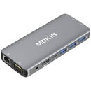 10 in 1  USB-C to 3x USB 3.0 + USB-C charging + HDMI + 3.5mm audio + VGA + 2x RJ45 + Micro SD Reader Argintiu