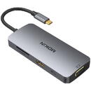 36740 8 in 1 USB-C Adapter to 3x USB 3.0 + HDMI + USB-C + VGA + SD Card Reader + Micro SD Card Reader Argintiu