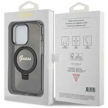 Husa Guess Ring Stand Script Glitter MagSafe case for iPhone 13 Pro Max - black