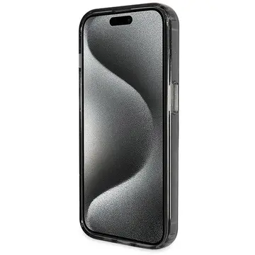 Husa Guess Ring Stand Script Glitter MagSafe case for iPhone 14 Pro - black