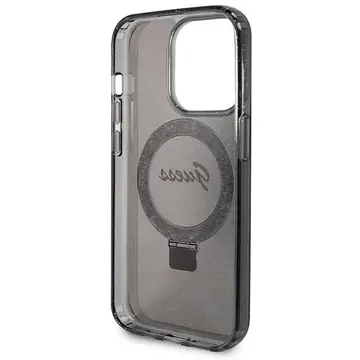 Husa Guess Ring Stand Script Glitter MagSafe case for iPhone 14 Pro - black