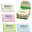 Stick'n Notes autoadeziv 76 x 127 mm, hartie reciclata, 100 file, 12 buc/cutie, Stick"n – 4 culori pastel