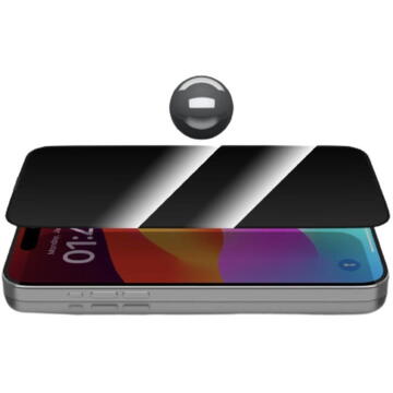 Devia Folie Sticla Van Series Full Privacy iPhone 15 Plus, cu kit montare Negru