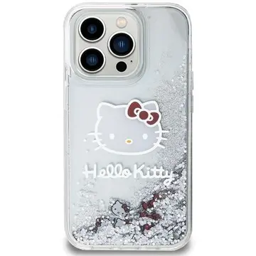 Husa Hello Kitty Liquid Glitter Charms Kitty Head case for iPhone 13 Pro / 13 - silver