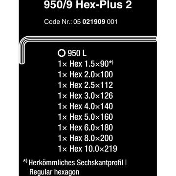 Wera 950/9 Hex-Plus 2 L-key set, 9 pieces, screwdriver (with retaining clip)