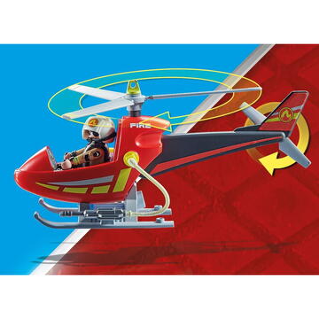PLAYMOBIL 71195 City Action Fire Brigade Helicopter Construction Toy (With Working Water Cannon)