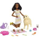 Barbie Barbie doll (brunette) with dog + puppies - HCK76