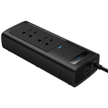 Invertor electric auto Baseus IGBT, 2 x AC, 2 x USB Type-C, 1 x USB, 150W 220V, conectare auto 12V, negru