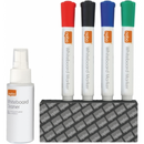 NOBO Kit pentru tabla NOBO, 4 markere diverse culori, burete magnetic, spray curatare 50 ml