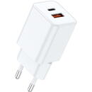 Lemontti Incarcator Retea GaN Dual Port 1x Type-C si 1x USB-A, 30W, EU Plug, Alb