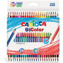 Creioane colorate CARIOCA BiColor, triunghiulare, bicolore, 24culori/cutie