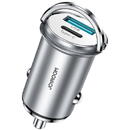 JOYROOM Incarcator auto Joyroom mini dual port USB Type C / USB 20 W 5 A smart car charger Power Delivery Quick Charge 3.0 AFC SCP silver (C-A45)