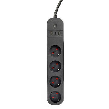 Prelungitor GEMBIRD Smart power strip with USB charger 4 sockets black