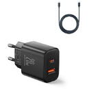 JOYROOM Joyroom Travel Charger U+C, PD 20W with Type-C to Type-C Cable, 1m, Black (JR-TCF05)
