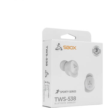 SBOX Casti wireless in-ear EB-TWS538, Bluetooth 5.2, 102dB, 3 ore, 10m, Alb
