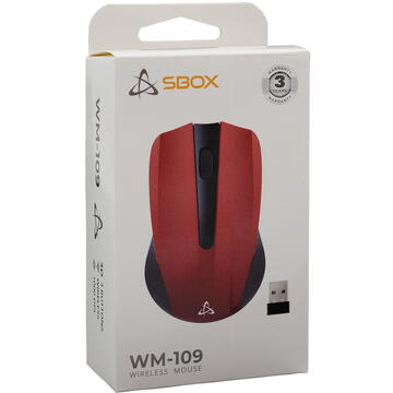 Mouse SBOX WM-109 – Mouse wireless, optic 1600 DPI, 3 butoane + scroll, roșu