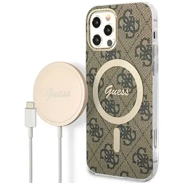 Husa Set Guess GUBPP12MH4EACSW Case+ Charger iPhone 12/12 Pro brown/brown hard case 4G Print MagSafe