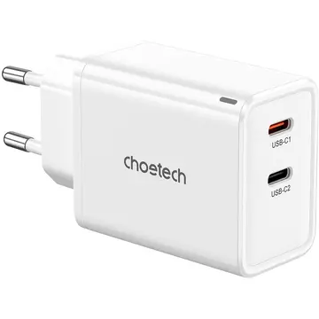 Incarcator de retea choetech PD6013 2x USB-C PD 65W GaN alb