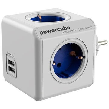 Priza PowerCube ALLOCACOC 1202BL Original, 4 prize, 2xUSB, Albastru