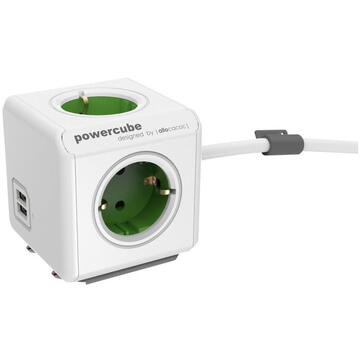 PowerCube ALLOCACOC 1402GN Extended, USB, 1.5m, Verde