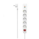 Power Strip, 5-Way, USB-C/A 18 W, PD/QC™, Switch, Flat Plug, 1.4 m, wht