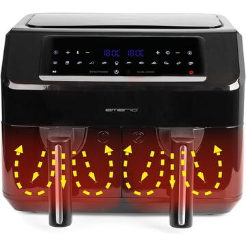 Friteuza Emerio cu aer cald  Smart Fryer 2400 W 3,6+3,6L Cool touch Negru